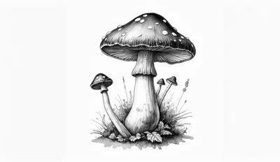Detailed Black and White Mushroom Illustration