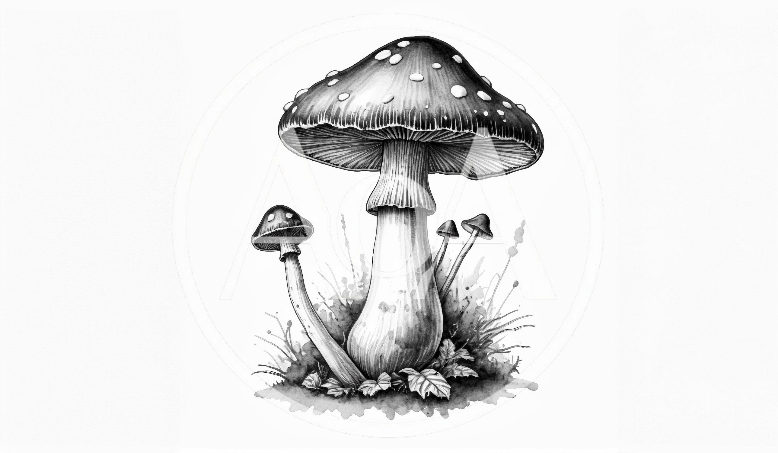 Detailed Black and White Mushroom Illustration