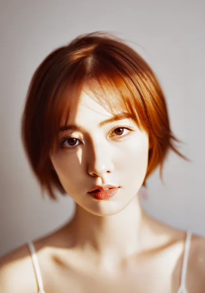 Portrait Of A Young Woman With Short Red Hair