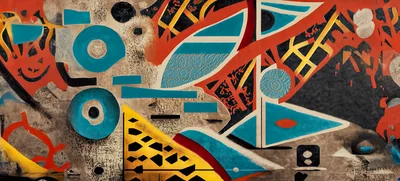 Abstract Geometric Mural With Vibrant Shapes And Textures