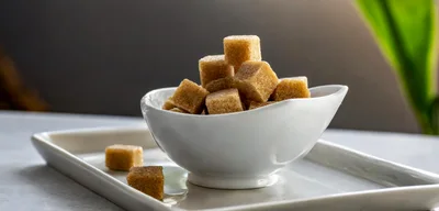Brown Sugar Cubes in a White Bowl