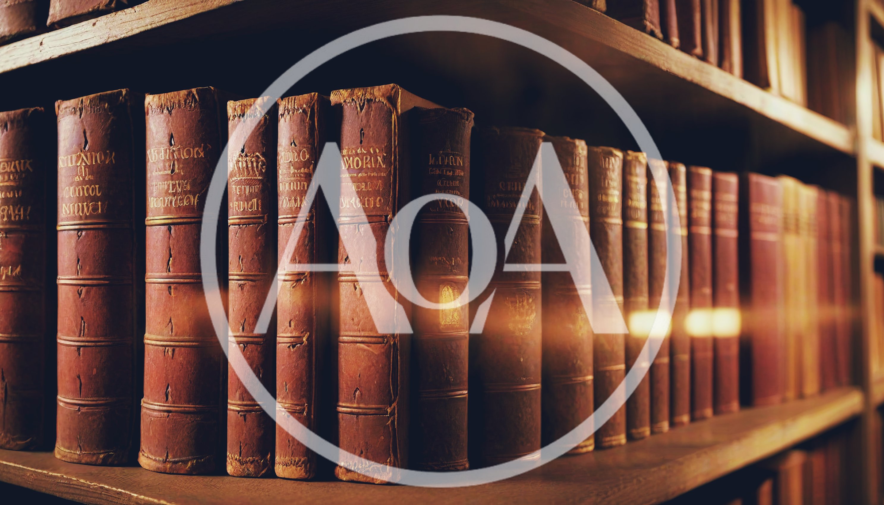 Antique Leather Bound Books On A Library Shelf