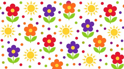 Seamless Pattern With Colorful Flowers And Suns