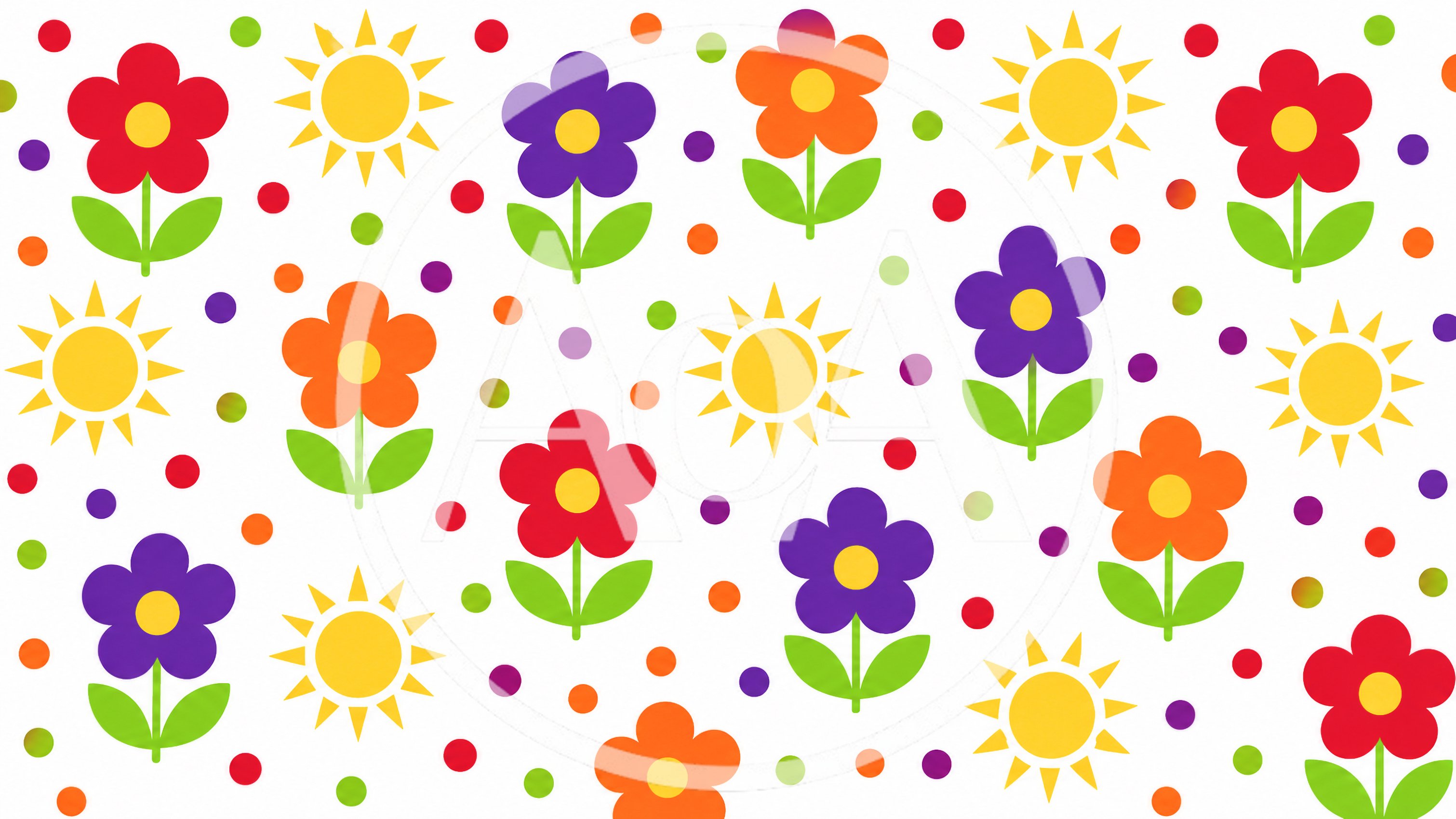 Seamless Pattern With Colorful Flowers And Suns