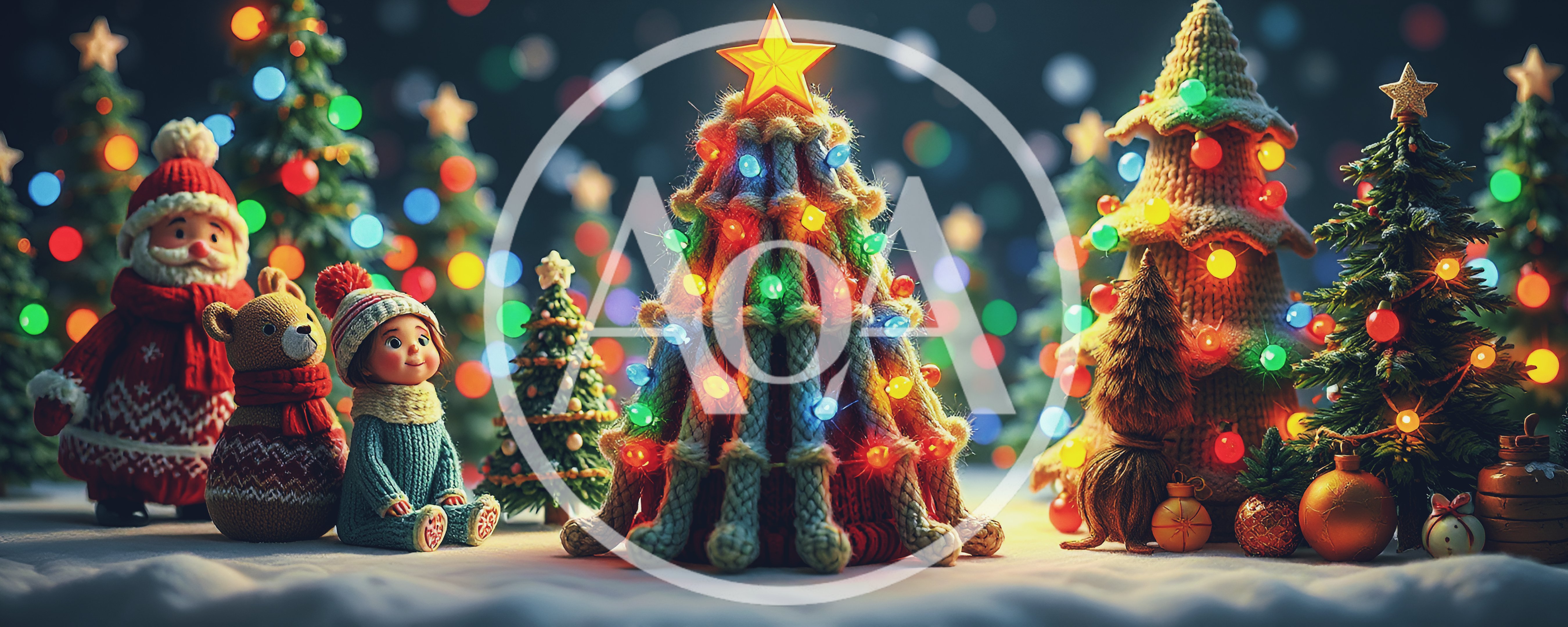 Whimsical Knitted Christmas Tree Scene With Characters