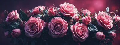 Beautiful Pink Rose Bouquet Against Dark Background