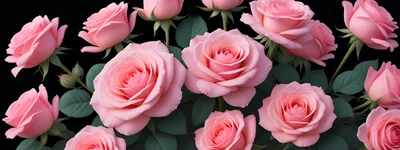 Beautiful Pink Roses Blooming Against Black Background