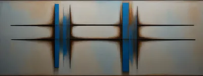 Abstract Painting With Blue Vertical Bars And Horizontal Lines