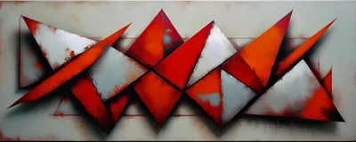 Abstract Geometric Metal Art With Red And Silver Triangles
