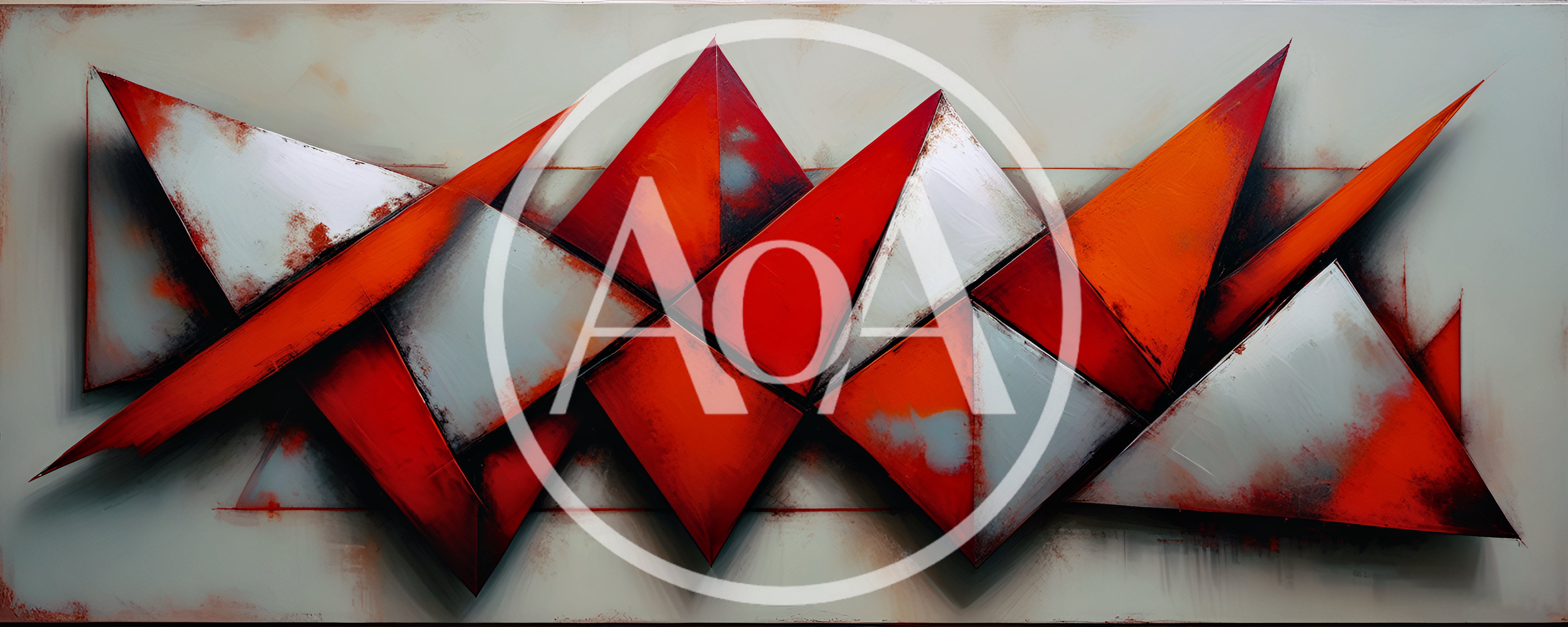 Abstract Geometric Metal Art With Red And Silver Triangles