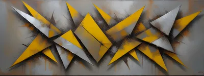 Abstract Geometric Painting With Yellow And Silver Triangles