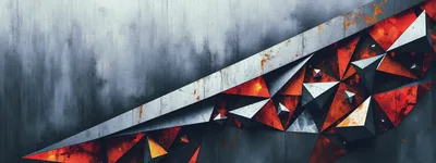 Abstract Geometric Metal Structure With Glowing Red Accents