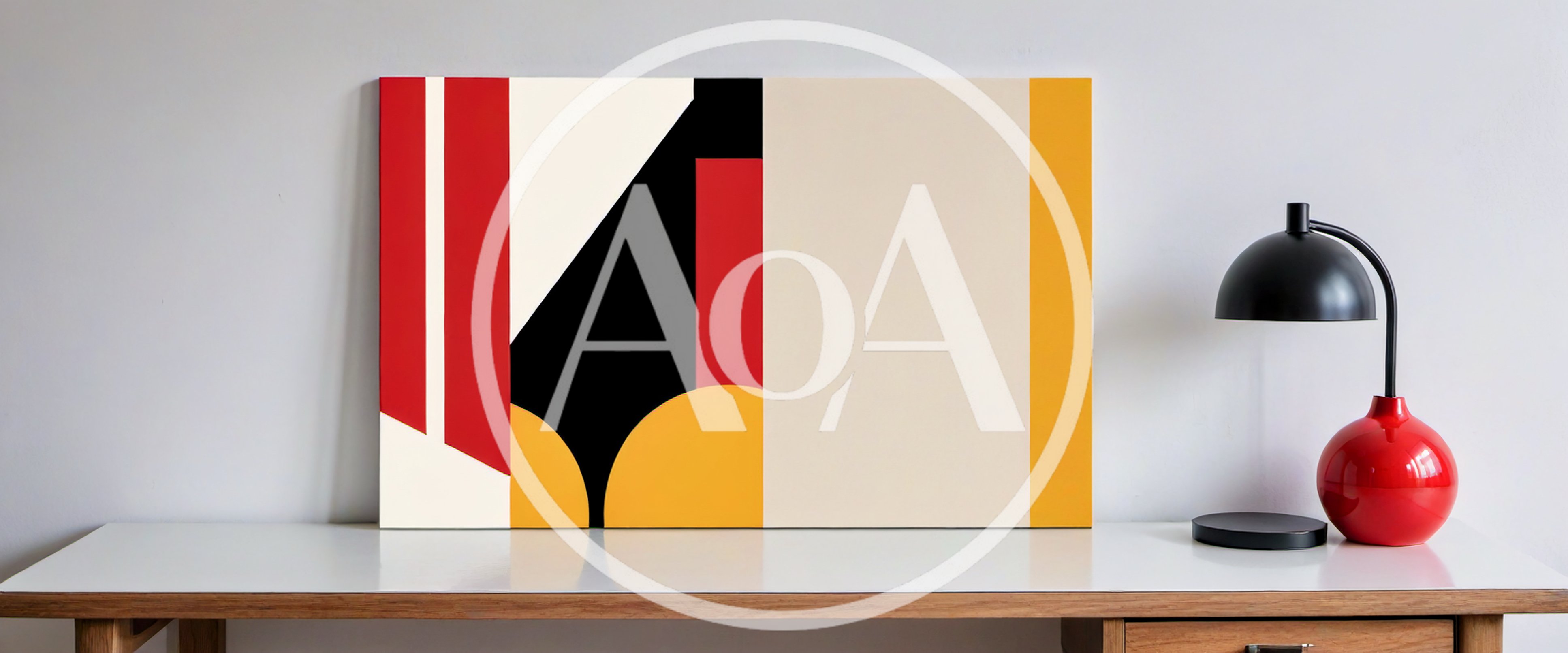 Abstract Geometric Art Print On A Minimalist Desk
