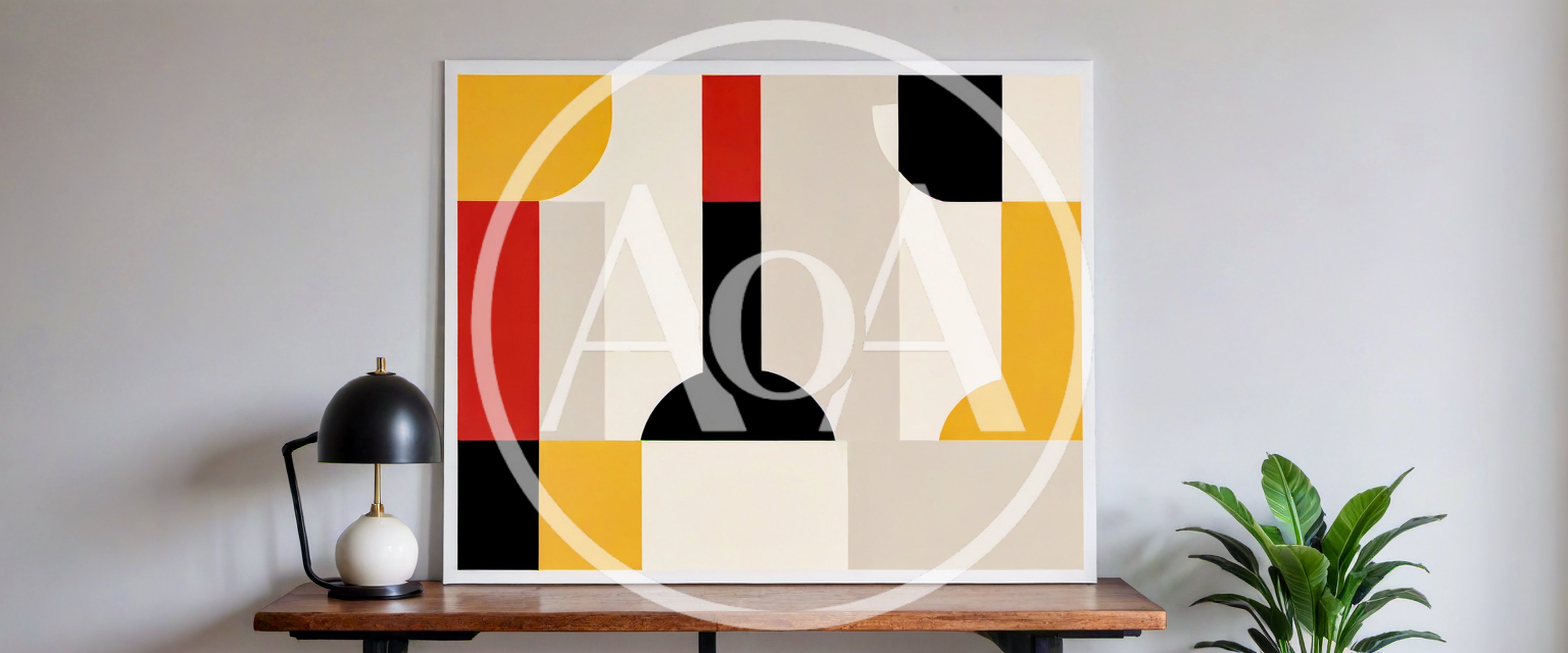 Abstract Geometric Art Print On Wooden Console Table