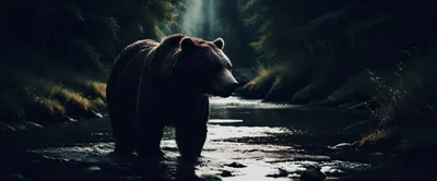 Grizzly Bear Standing In A Shallow Forest River