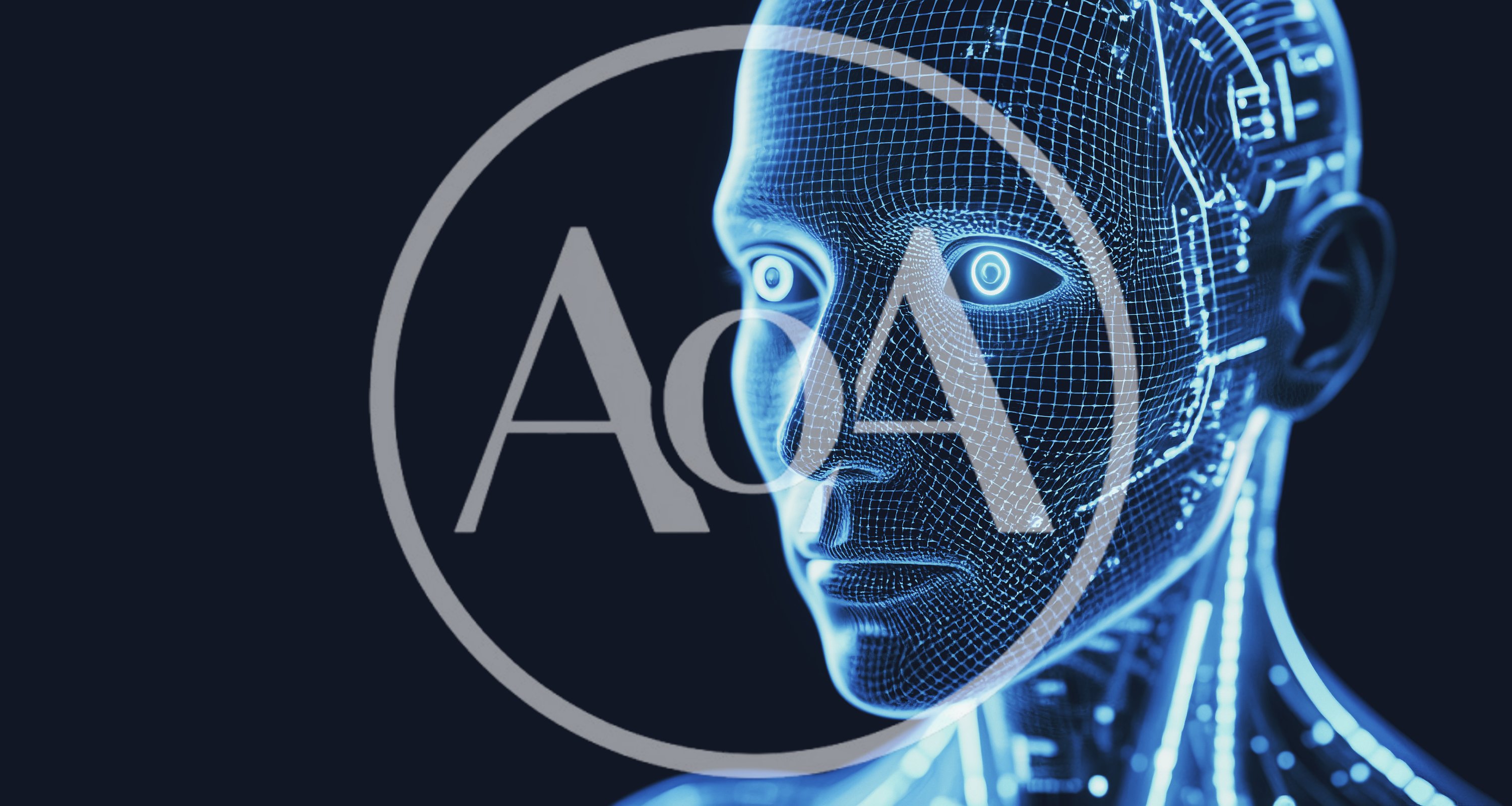 Digital Humanoid Head With Glowing Circuitry Wireframe