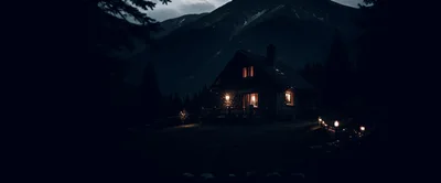 Cozy Stone Cabin At Night In The Mountains