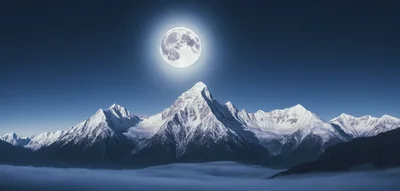 Full Moon Over Snow Covered Mountain Peaks