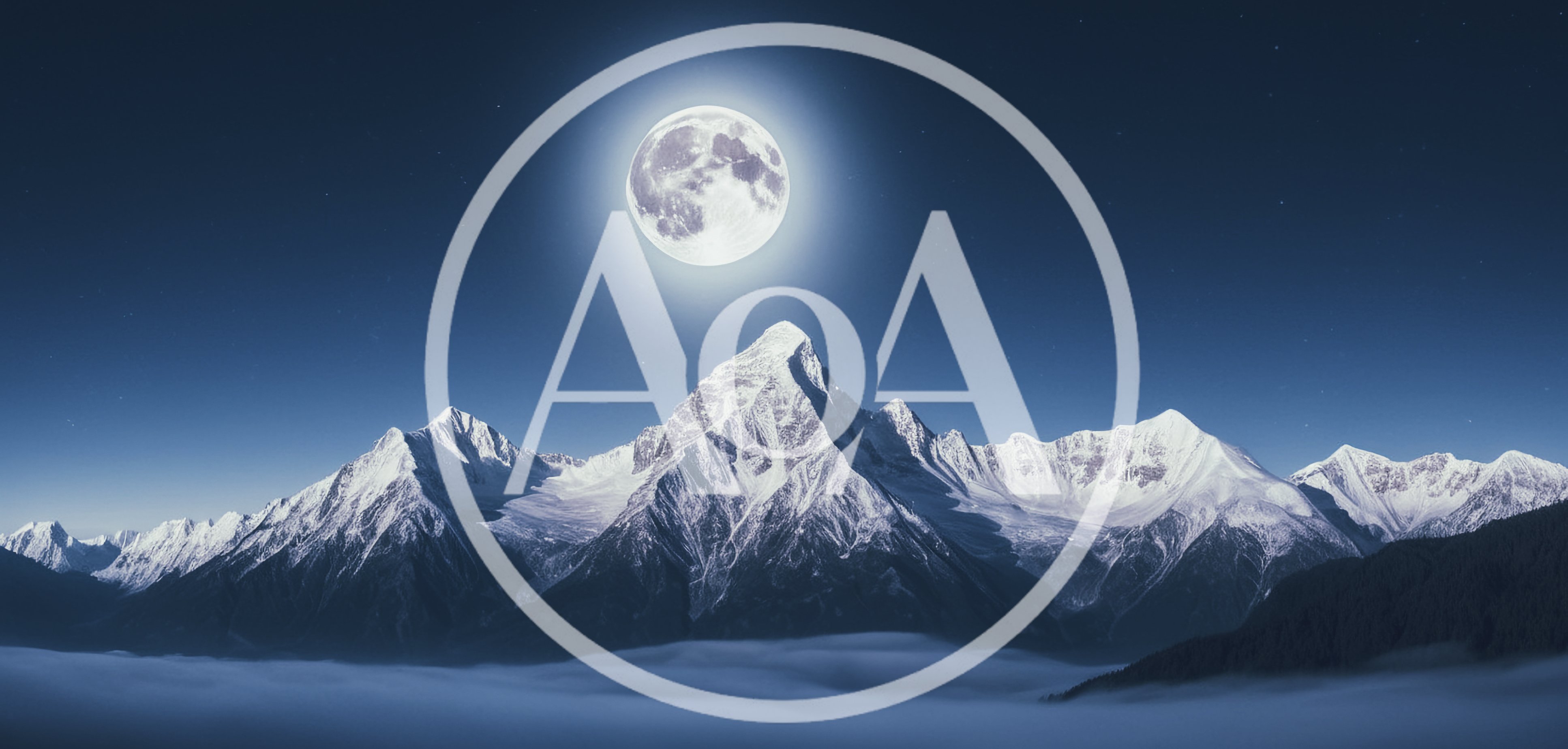 Full Moon Over Snow Covered Mountain Peaks