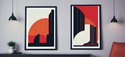 Modern Minimalist Art Prints Hanging On A Wall