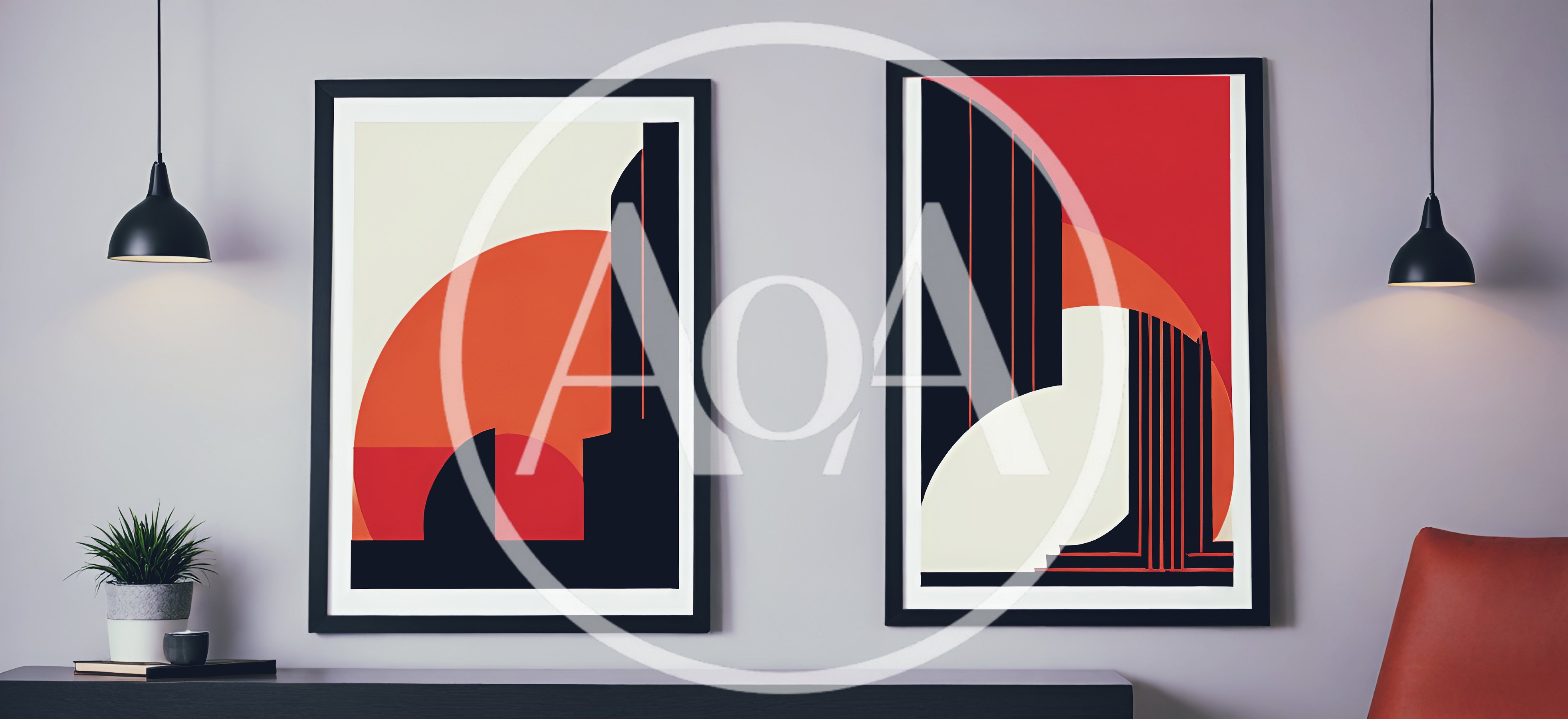 Modern Minimalist Art Prints Hanging On A Wall