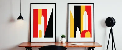 Modern Minimalist Art Prints On Wooden Desk
