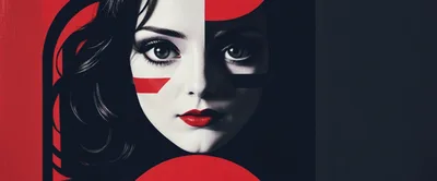 Stylized Portrait Of A Woman With Geometric Red Accents