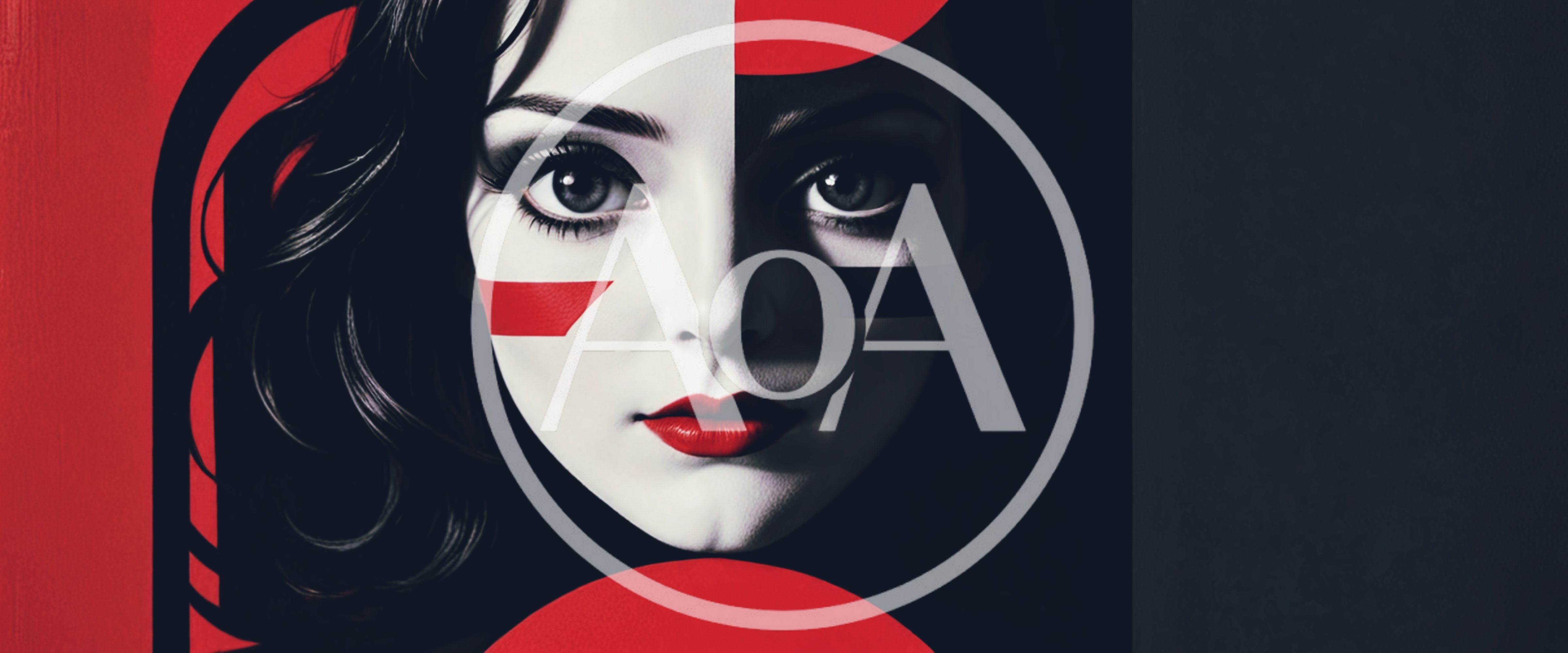 Stylized Portrait Of A Woman With Geometric Red Accents