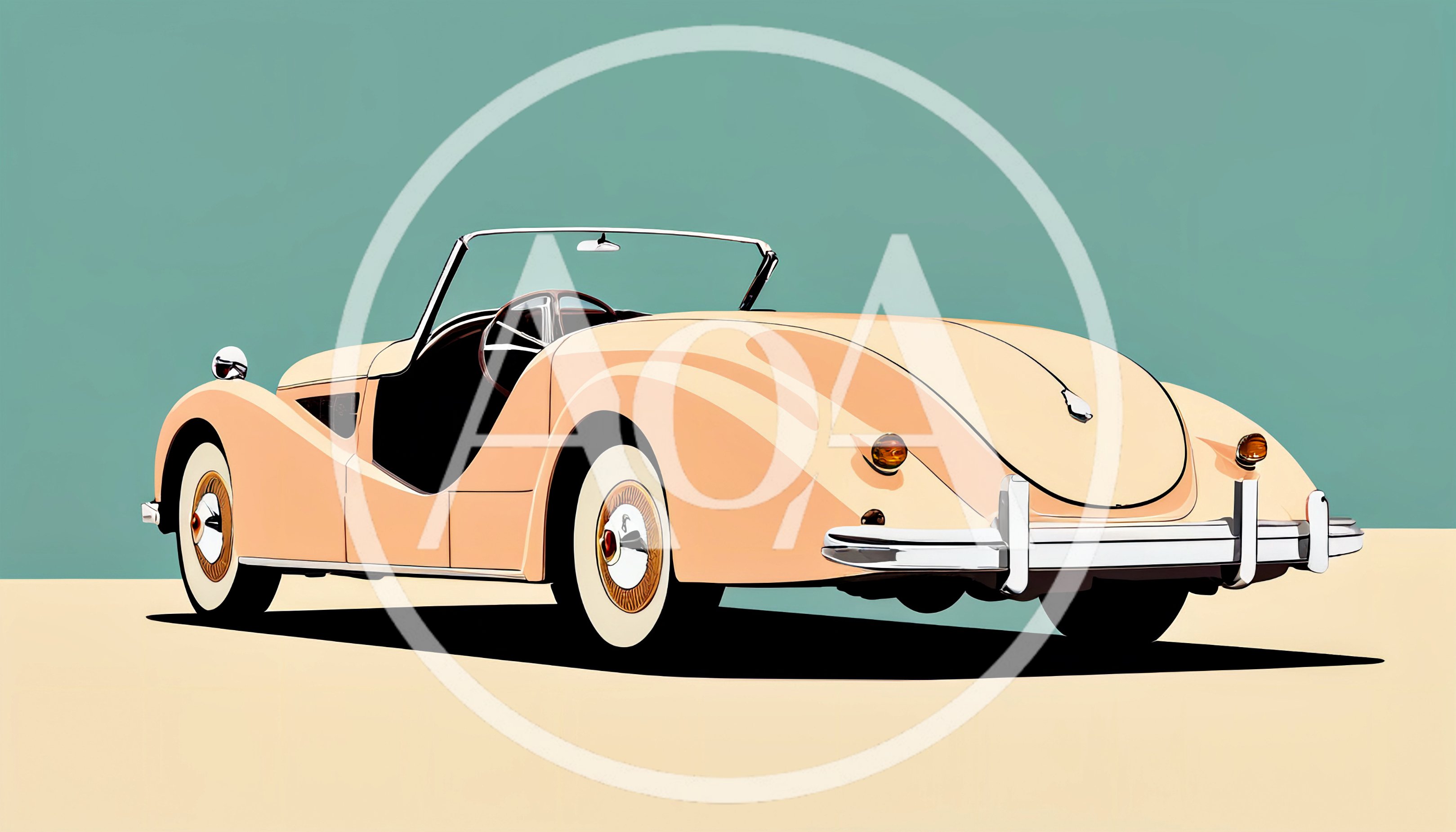 Vintage Cream Convertible Sports Car Illustration