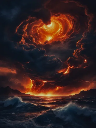 Apocalyptic Storm Over A Turbulent Dark Ocean