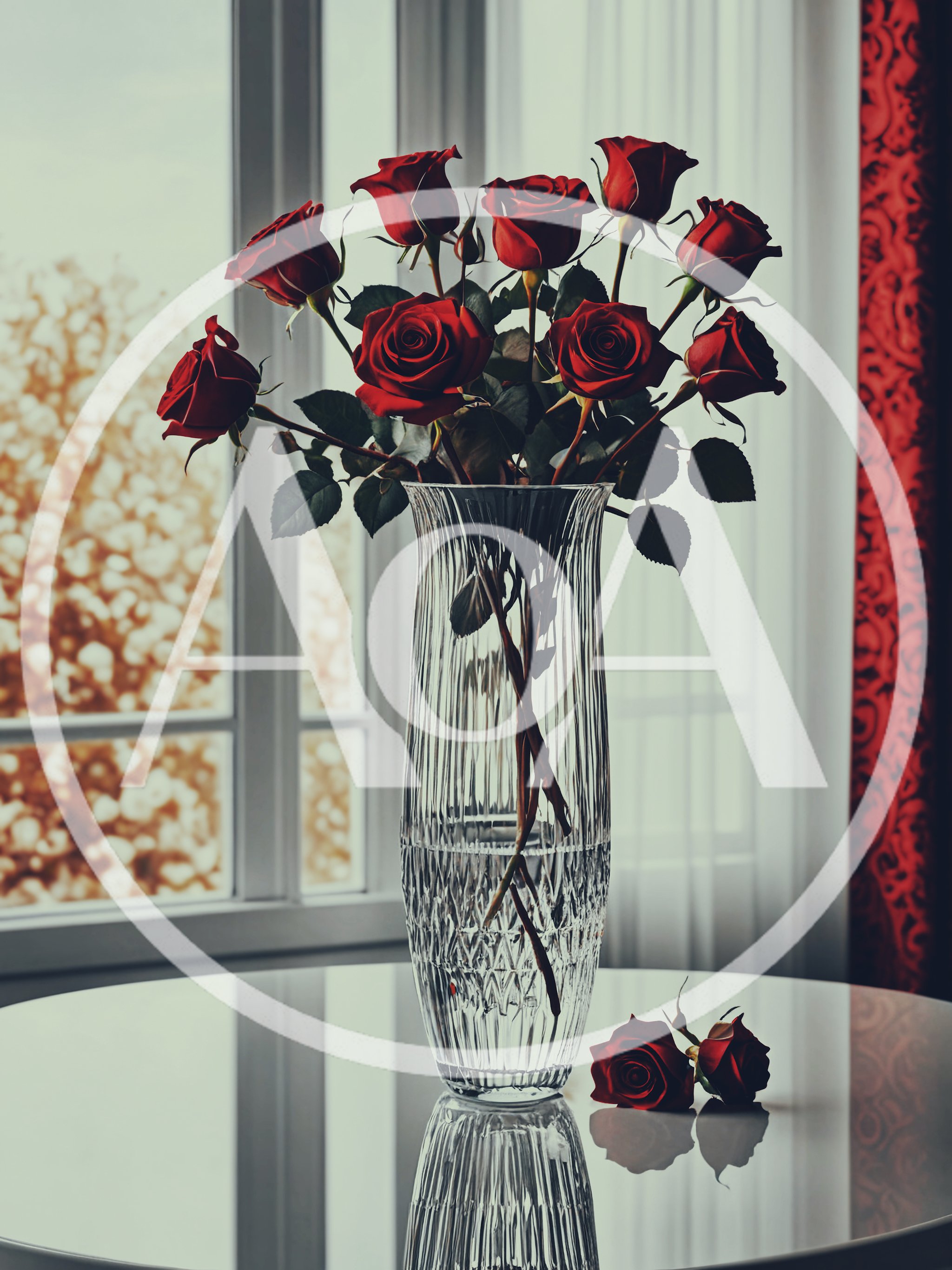 Bouquet Of Red Roses In A Crystal Vase