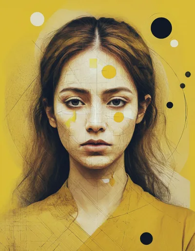 Surreal Portrait Of A Young Woman With Geometric Overlays