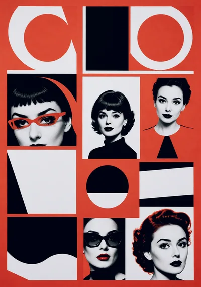 Retro Fashion Collage With Stylized Portraits