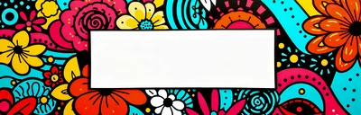Colorful Floral Doodle Background With Blank White Frame