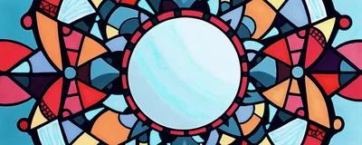 Stained Glass Mandala Pattern With Central Circular Mirror