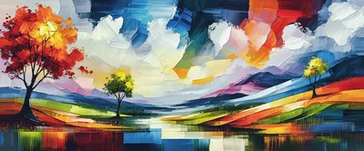 Abstract Oil Painting Of A Colorful Landscape