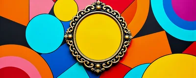 Ornate Gold Mirror Frame On Colorful Geometric Background