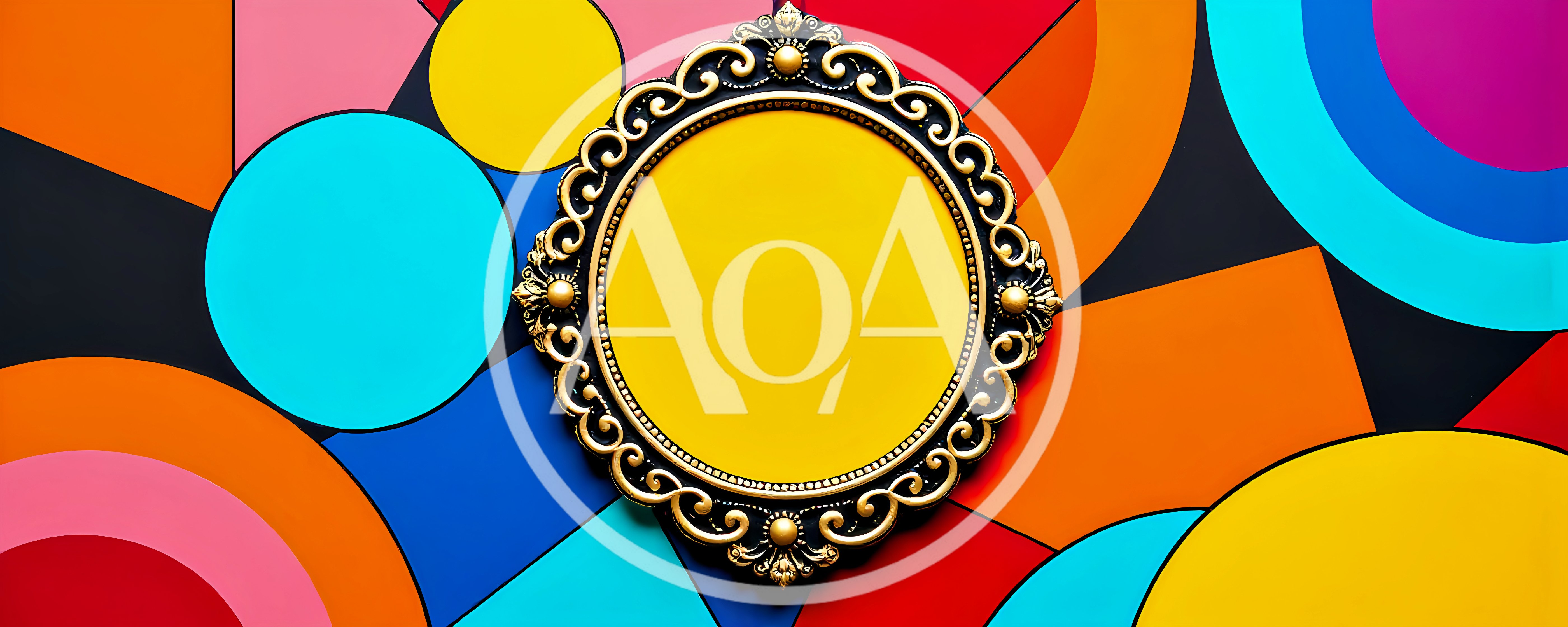 Ornate Gold Mirror Frame On Colorful Geometric Background