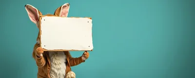 Anthropomorphic Rabbit Holding A Blank Sign