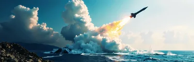 Missile Launching From Ocean Surface Into Sky