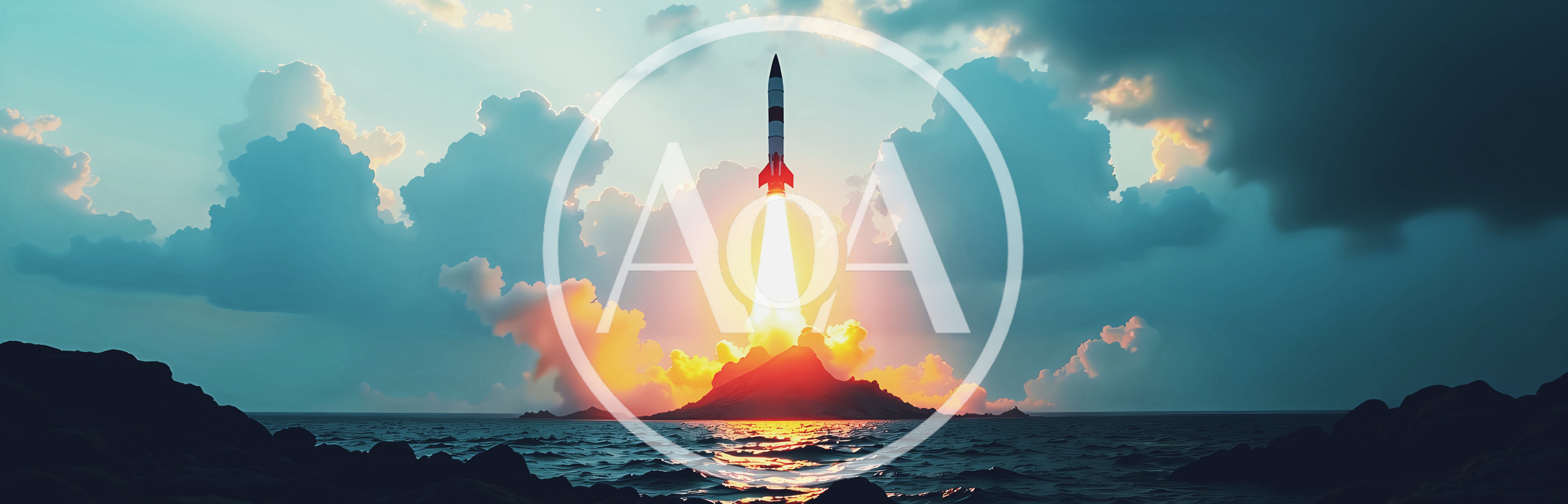Rocket Launching From A Remote Island At Sunset