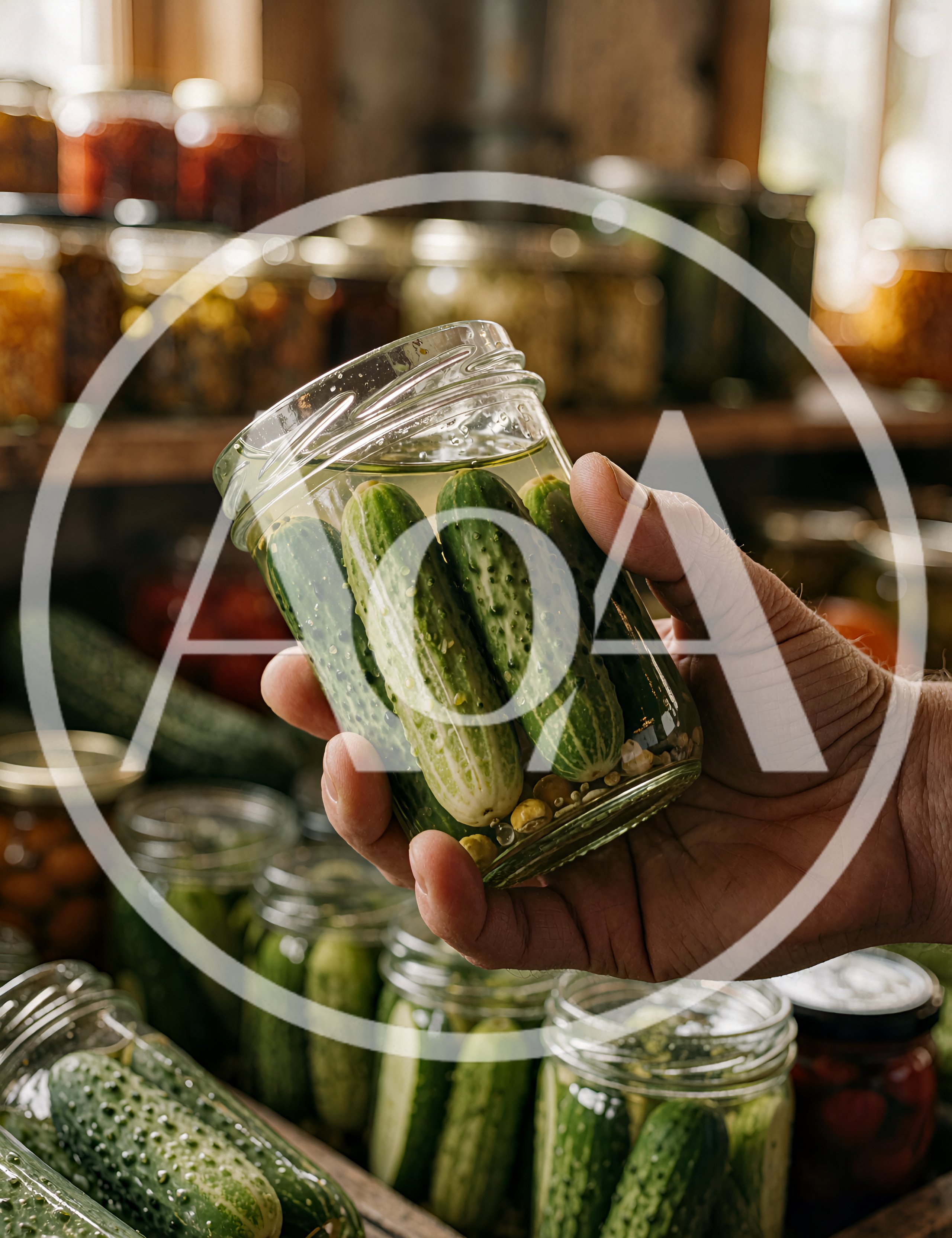 Hand Holding A Jar Of Homemade Pickles