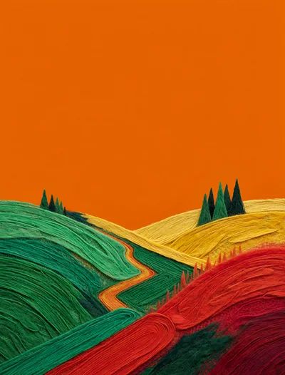 Abstract Fiber Art Landscape With Rolling Hills