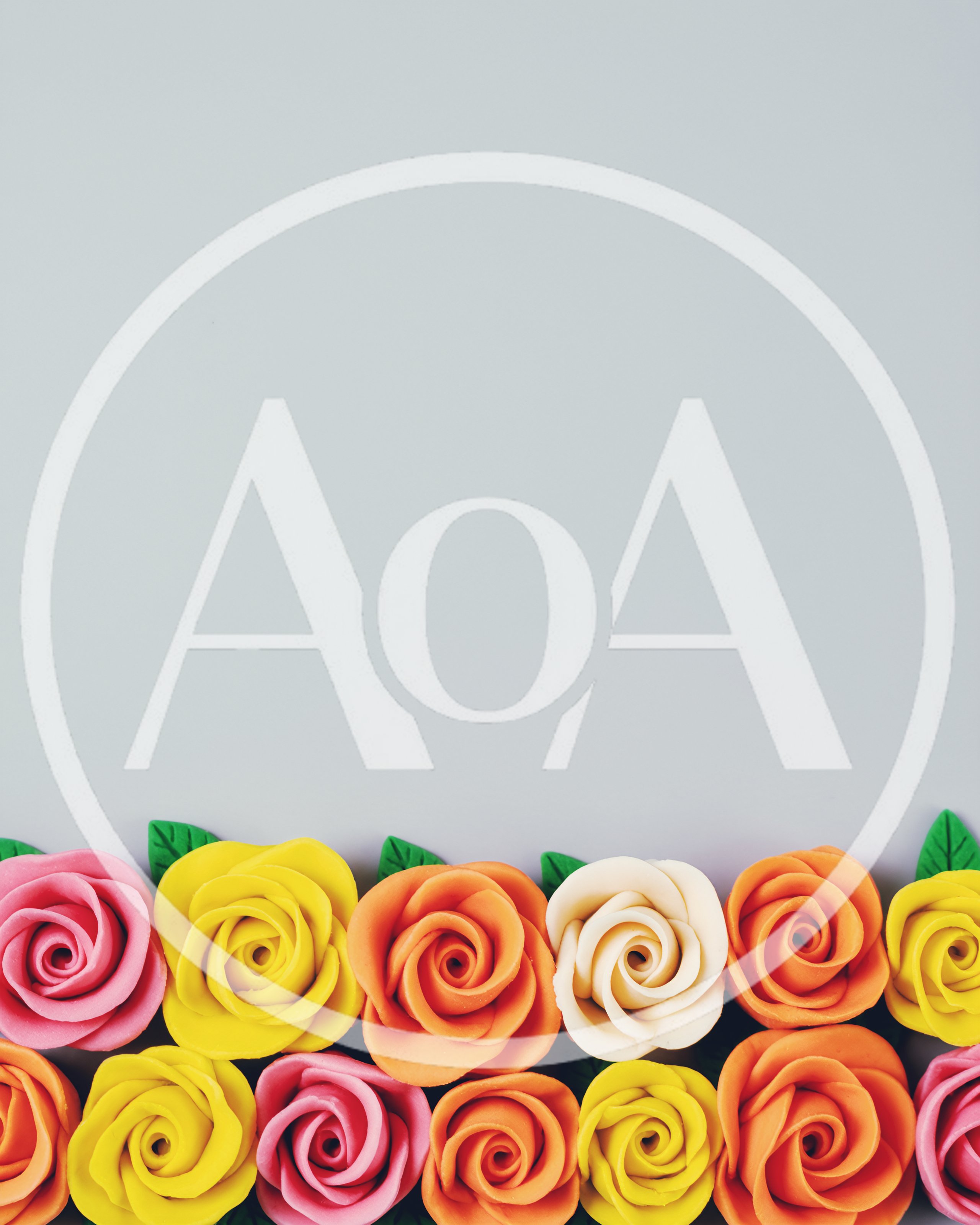 Colorful Clay Rose Flowers Border on Grey Background