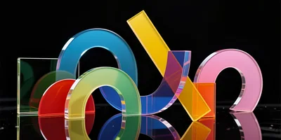 Abstract Geometric Glass Shapes On Reflective Surface