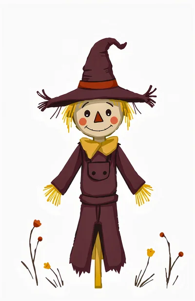 Cute Cartoon Scarecrow Illustration On White Background