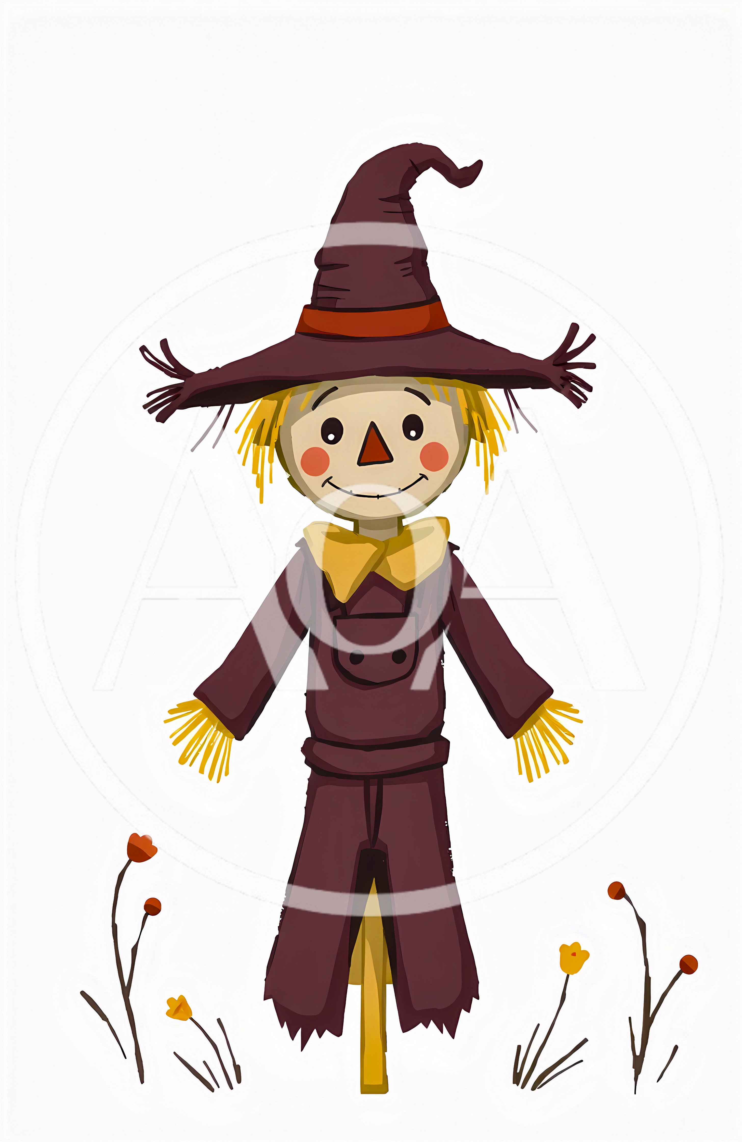 Cute Cartoon Scarecrow Illustration On White Background