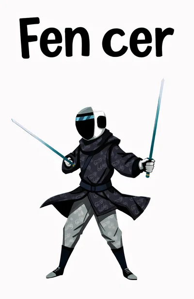 Stylized Fencer Character Holding Two Swords