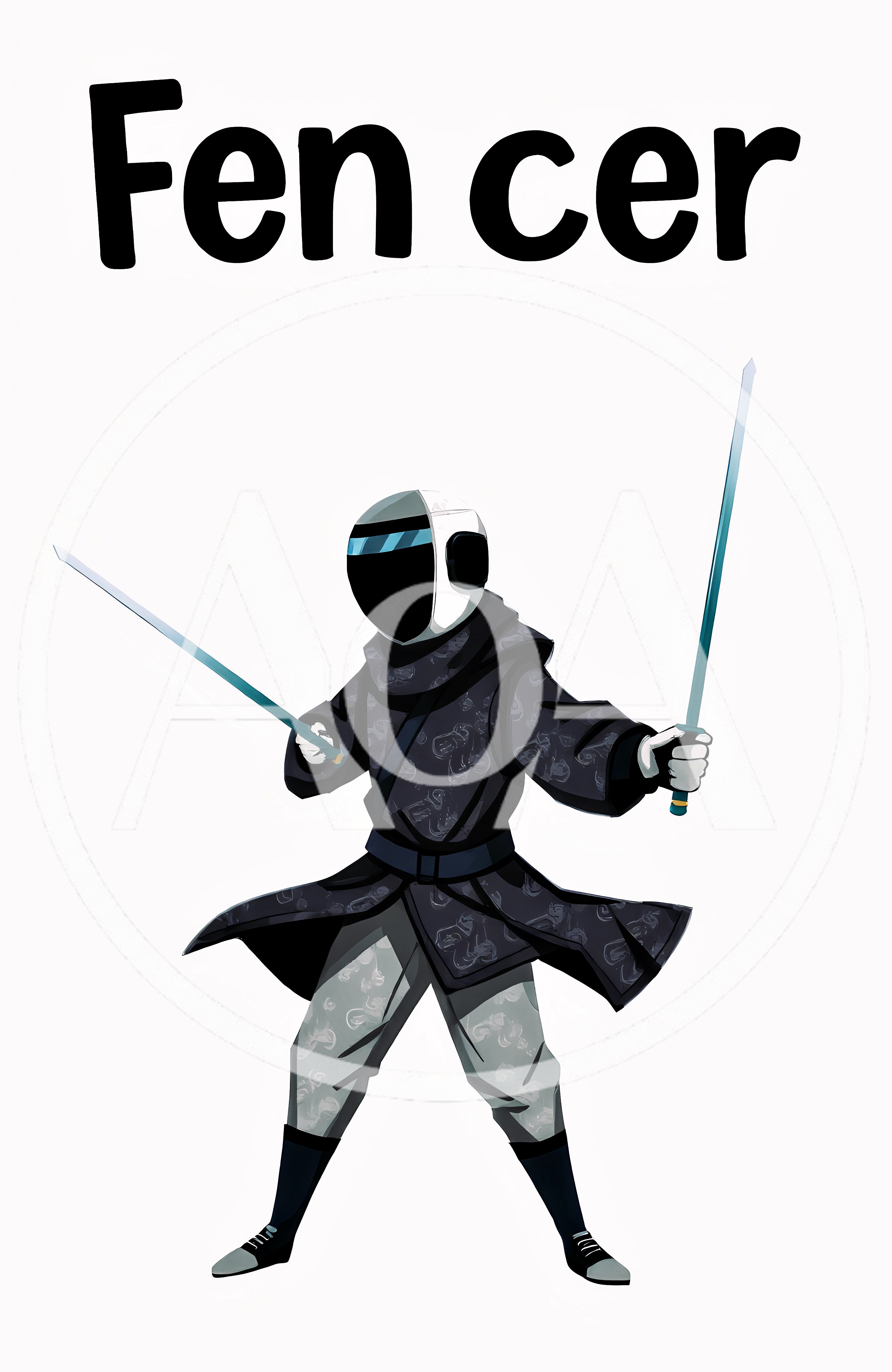 Stylized Fencer Character Holding Two Swords