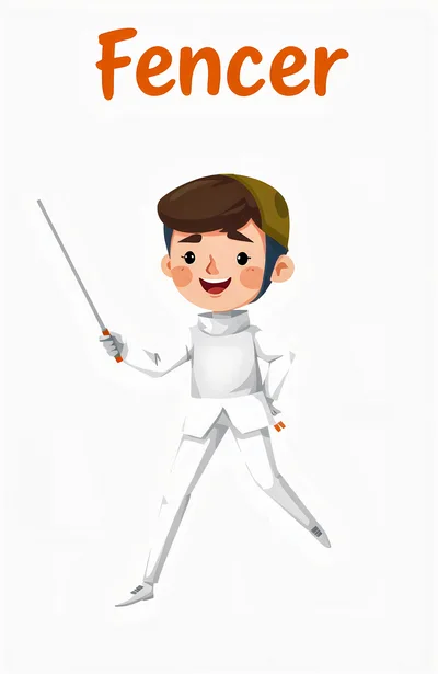 Cartoon Illustration Of A Young Fencer Holding A Foil